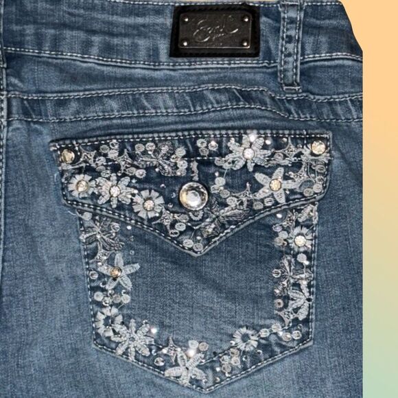 Plus Size Earl Jeans Medium Wash Embroidered Studded Jeans Size 12 #54 - Picture 7 of 7